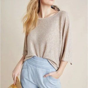 NWOT Anthropologie Beige Alicia Shimmer Boxy Knit Dolman Sweater Size X-Large